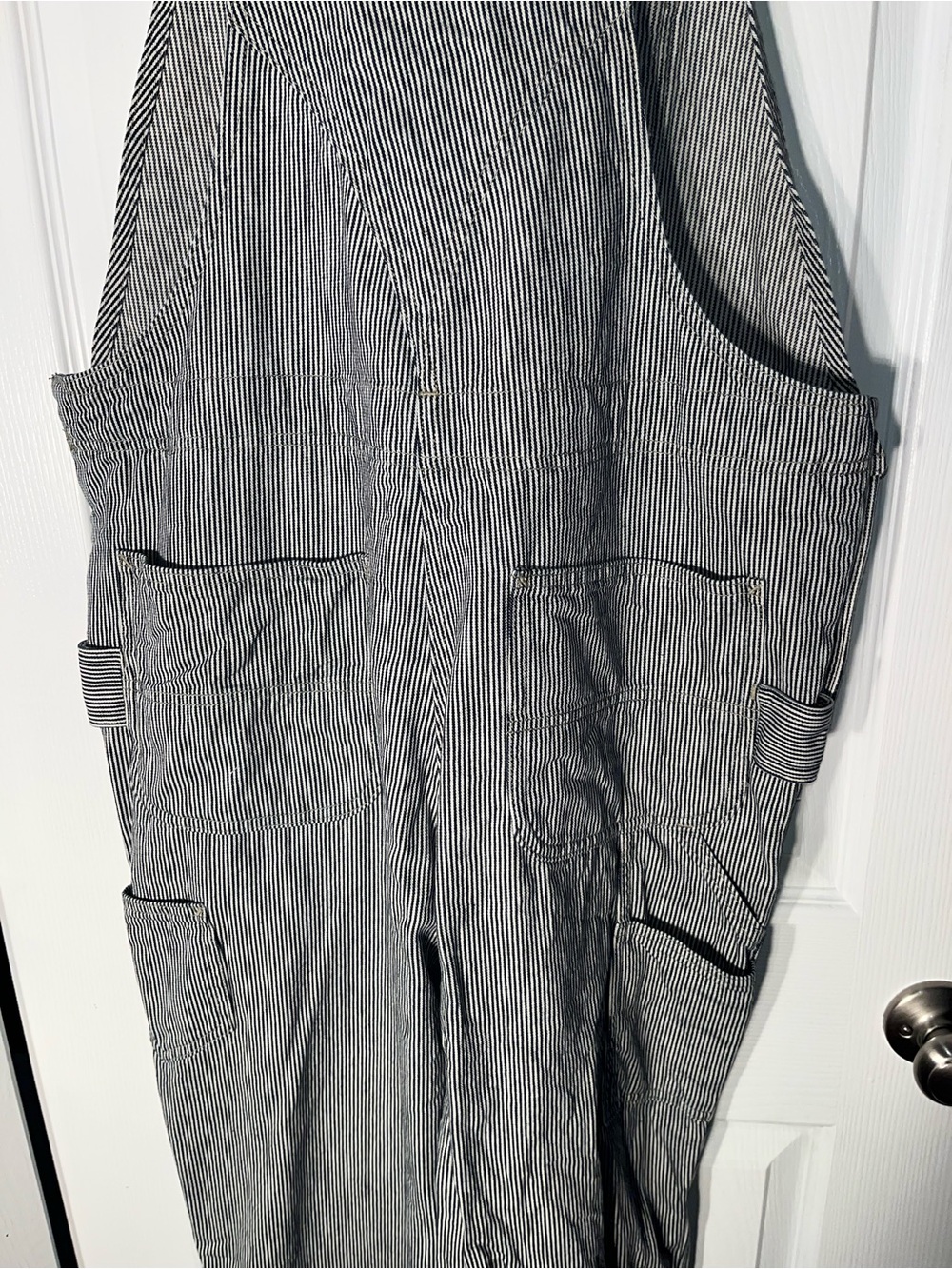 Carhartt Denim Bib Overall Women’s Large Relaxed Fit Cotton Railroad Stripe - Picture 14 of 15